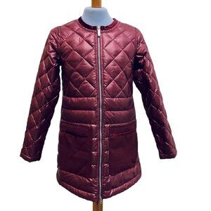 Lole Down Mid Length Quilted Coat Velvet Trim Puffer Burgundy NWOT